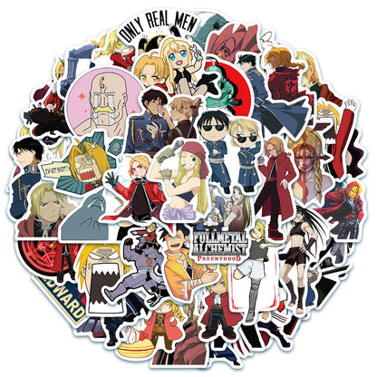 50PCS Fullmetal Alchemist Stickers, Alchemy Circle & Chibi Character Doodles for Anime Fans and Brotherhood Vibes