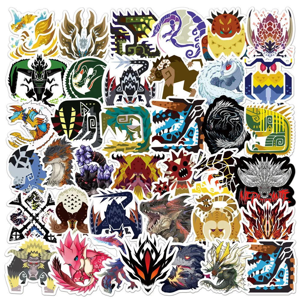 50PCS of cute cartoon anime Monster Hunter decorative style graffiti stickers, personalized, fashionable and creative trend DIY exquisite decorative decal cups, helmets, skateboard popular sticker toys