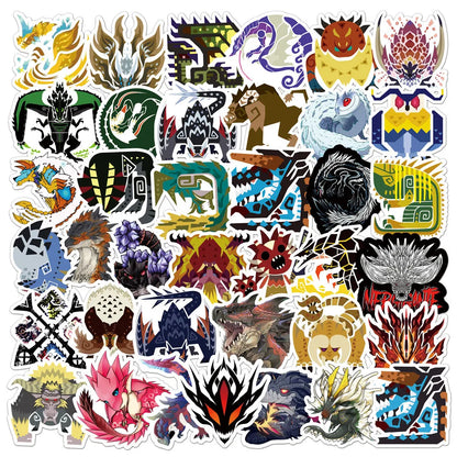 50PCS of cute cartoon anime Monster Hunter decorative style graffiti stickers, personalized, fashionable and creative trend DIY exquisite decorative decal cups, helmets, skateboard popular sticker toys