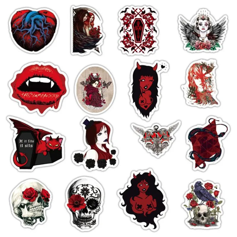 50PCS  GothicStyle Dark Red Cartoon Graffiti Laptop Luggage Skateboard Guitar Waterproof Stickers