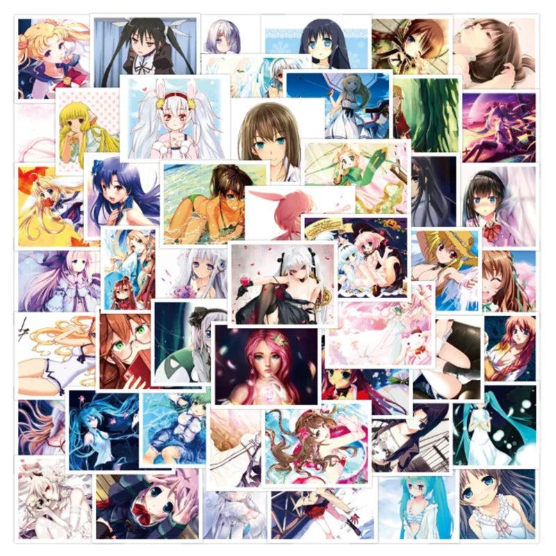 50PCS Cartoon Beautiful Girl Anime Graffiti Stickers Scooter Luggage Waterproof Guitar Decoration Toys