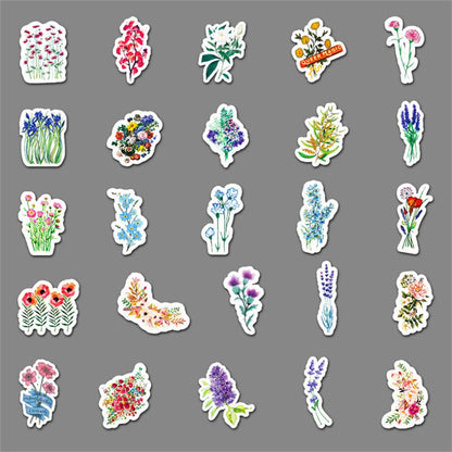 50 pieces of plant flower graffiti stickers, suitable for luggage, luggage notebooks, handbooks, decoration, waterproof stickers and toys