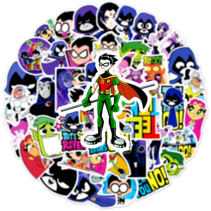 50PCS Cartoon Comics Teen Titans Strike Graffiti Stickers Personalized Fashion Creative DIY Beautifully Trendy Decorative Decals Toys for Luggage Refrigerator Skateboards Water Cups Popular Stickers