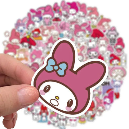 50PCS cartoon cute pink rabbit decorative style graffiti stickers, personalized, fashionable and creative DIY exquisite decorative decal cups, helmets, skateboard popular sticker toys