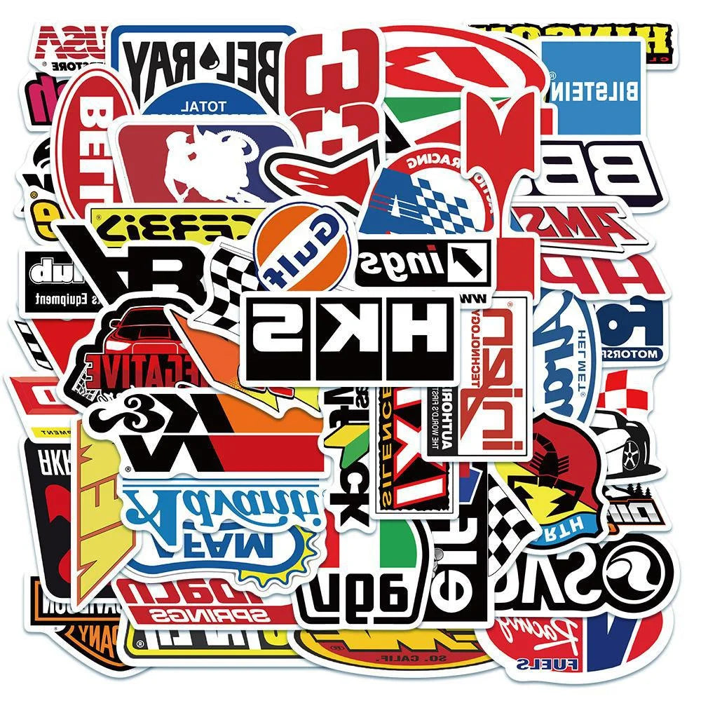 50PCS Cool Racing Logo Graffiti Laptop Skateboard Guitar Fridge Water Cup Waterproof Sticker