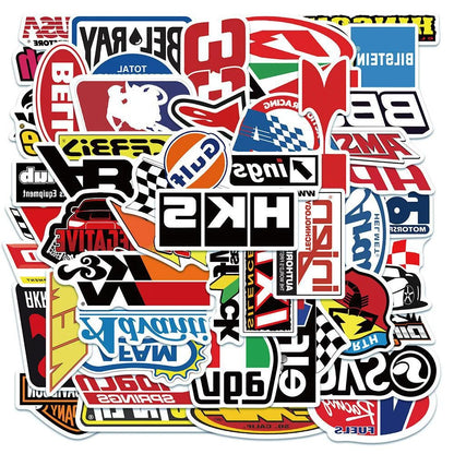 50PCS Cool Racing Logo Graffiti Laptop Skateboard Guitar Fridge Water Cup Waterproof Sticker