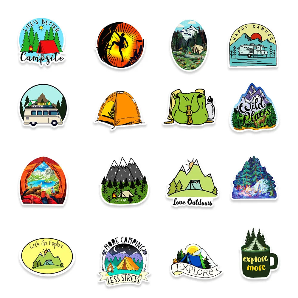50PCS Cartoon Outdoor Camping Adventure Graffiti Stickers Skateboard Suitcase Mobile Phone PVC Stickers