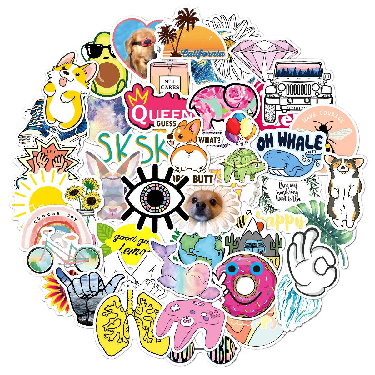 50 pieces of cartoon and fresh graffiti stickers, personalized waterproof trolley luggage water cup aesthetic graffiti VSCO decorative sticker toys
