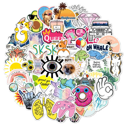 50 pieces of cartoon and fresh graffiti stickers, personalized waterproof trolley luggage water cup aesthetic graffiti VSCO decorative sticker toys