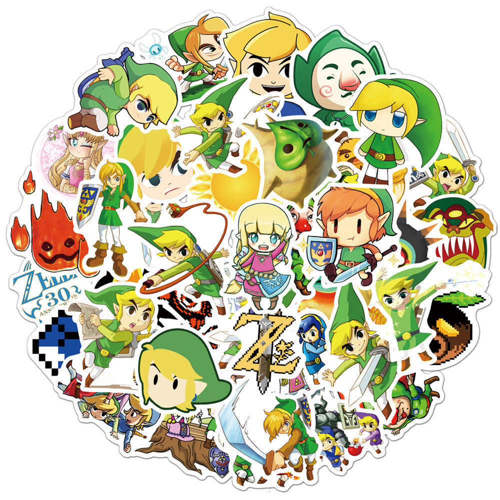 50PCS Hyrule Adventure Stickers, Cartoon Doodles of Puzzles, Swords & Shields for Explorers and Fantasy Fans