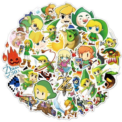 50PCS Hyrule Adventure Stickers, Cartoon Doodles of Puzzles, Swords & Shields for Explorers and Fantasy Fans