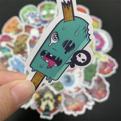 50PCS   Cartoon Horror Halloween Skull Diary Graffiti Mobile Phone Case Decoration Waterproof Sticker Toy