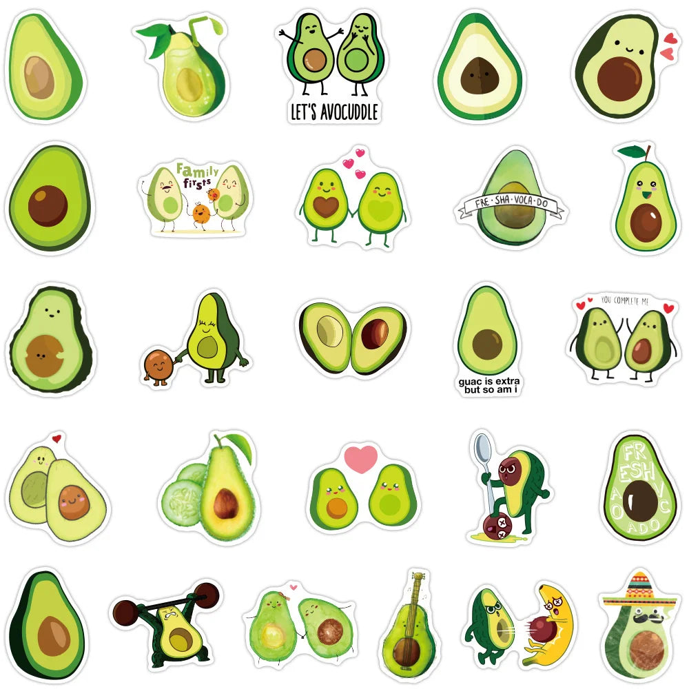 50PCS Fruit Cartoon Avocado Graffiti Laptop Guitar Motorcycle Luggage Skateboard Bike Waterproof Sticker