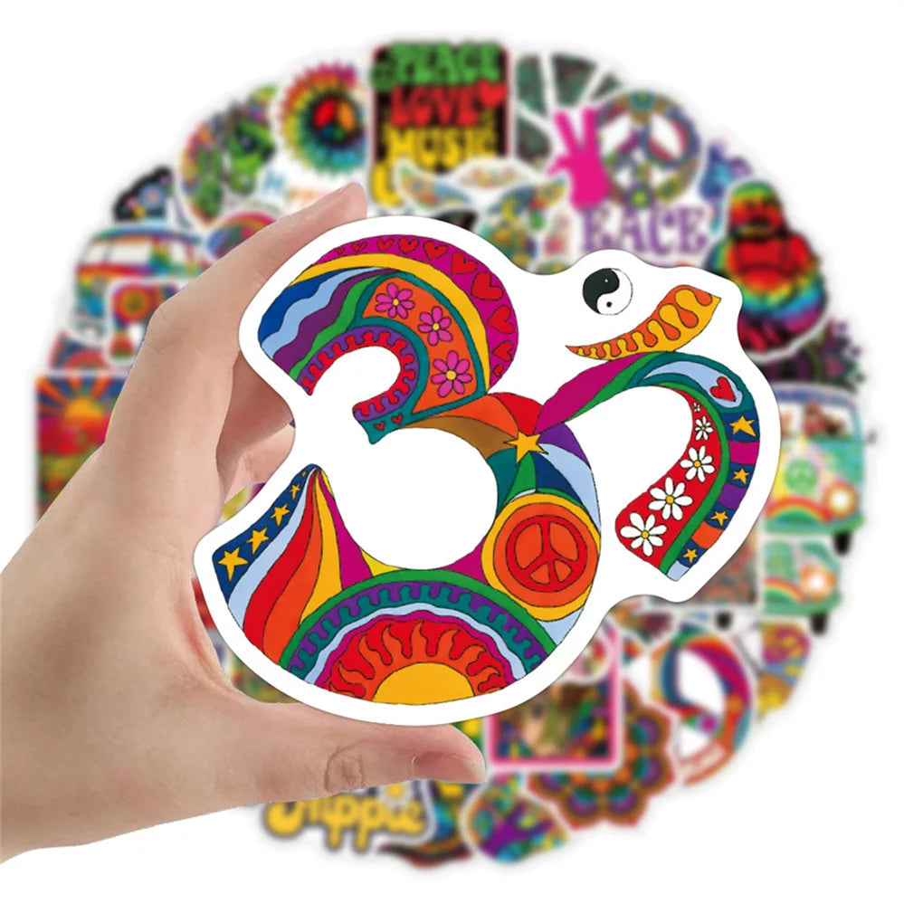 50PCS cartoon psychedelic hippie series graffiti stickers, personalized DIY phone cases, laptops, suitcases, skateboards, waterproof decorative stickers, toys
