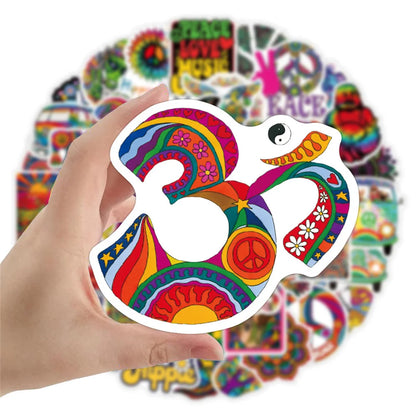 50PCS cartoon psychedelic hippie series graffiti stickers, personalized DIY phone cases, laptops, suitcases, skateboards, waterproof decorative stickers, toys