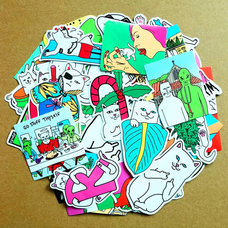 50PCS Cartoon Spoof Middle Finger Cat Graffiti Sticker Notebook Guitar Bike Skateboard Gift Toy Sticker