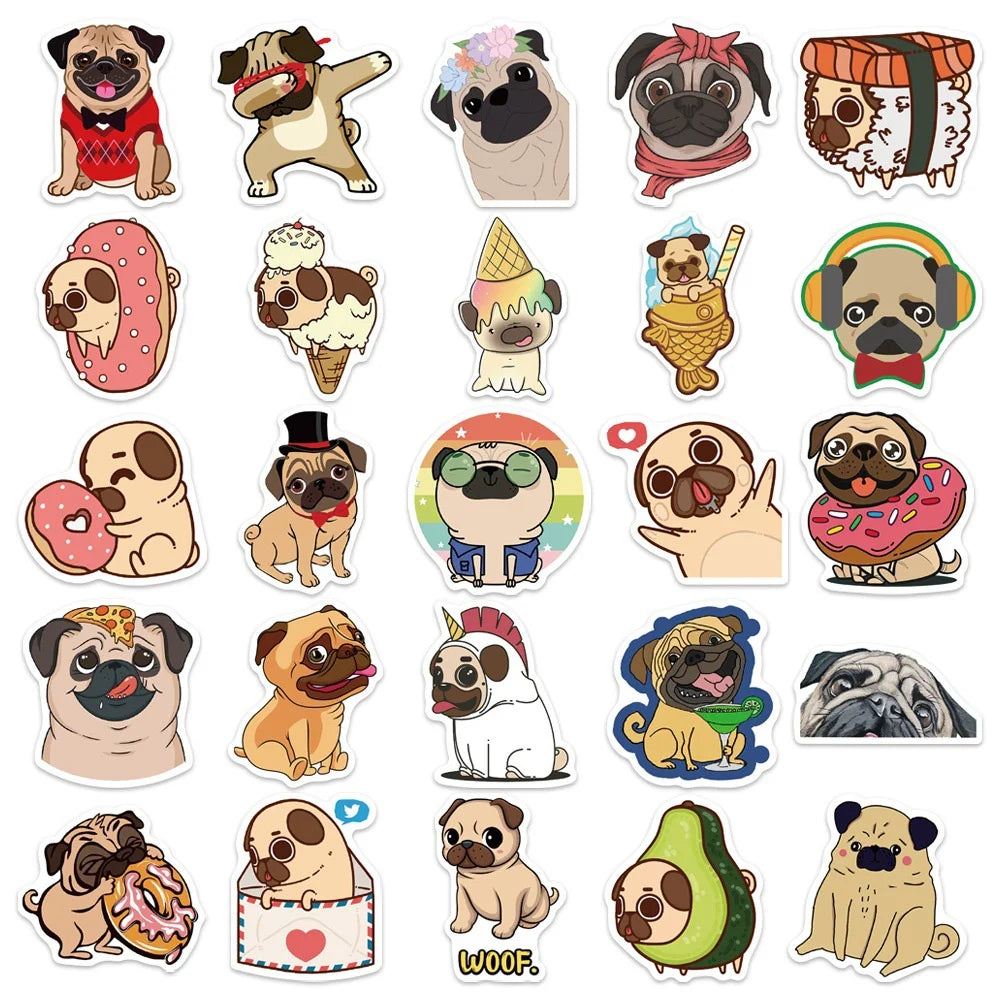 50PCS Cute Pug Pug Graffiti Stickers Mobile Phone Laptop Refrigerator Decoration Stickers Waterproof Custom