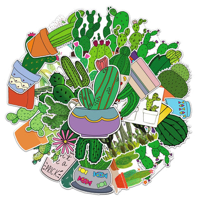 50pcs Popular Animation Cactus Graffiti Decoration Luggage Compartment Waterproof Sticker