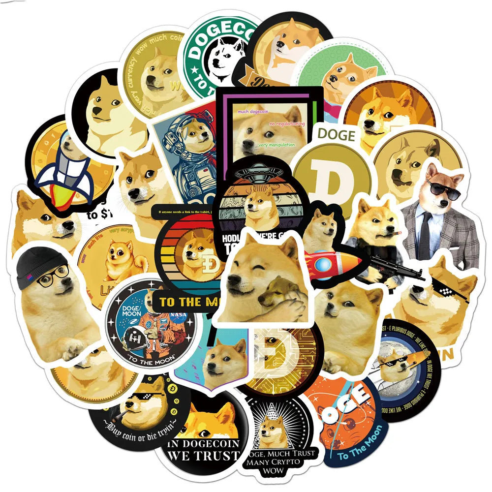 50pcs Dogecoin Graffiti Personalized DIY Decoration Luggage Compartment Guitar Toy Sticker