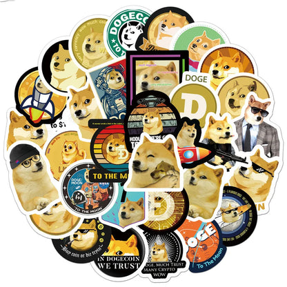 50pcs Dogecoin Graffiti Personalized DIY Decoration Luggage Compartment Guitar Toy Sticker