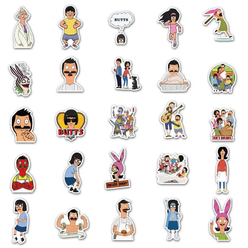 50PCS   AnimationHappy Burger Shop Character Pattern Graffiti Sticker Luggage Notebook Sticker Toy