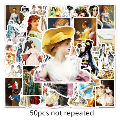50PCS cartoon retro and nostalgic court style female decorative style graffiti stickers, personalized, fashionable and creative trend DIY exquisite decorative decal cups, helmets, skateboard popular sticker toys