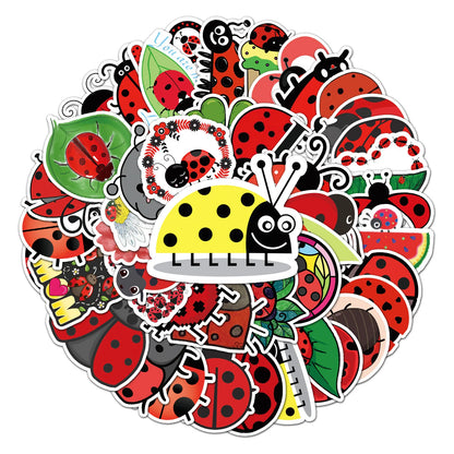 50PCS Cute Seven Star Ladybug Personality Fun Skateboard Trolley Case Bike Scooter Water Cup Waterproof Sticker