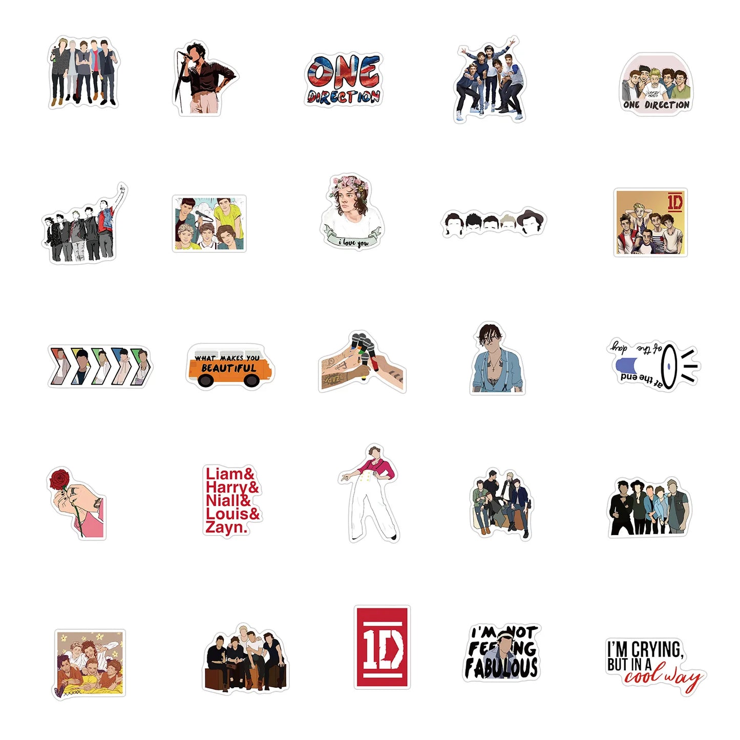 50PCS One Direction Band Suitcase Notebook Mobile Phone Skateboard Refrigerator Helmet Graffiti WaterproofSticker