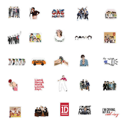 50PCS One Direction Band Suitcase Notebook Mobile Phone Skateboard Refrigerator Helmet Graffiti WaterproofSticker