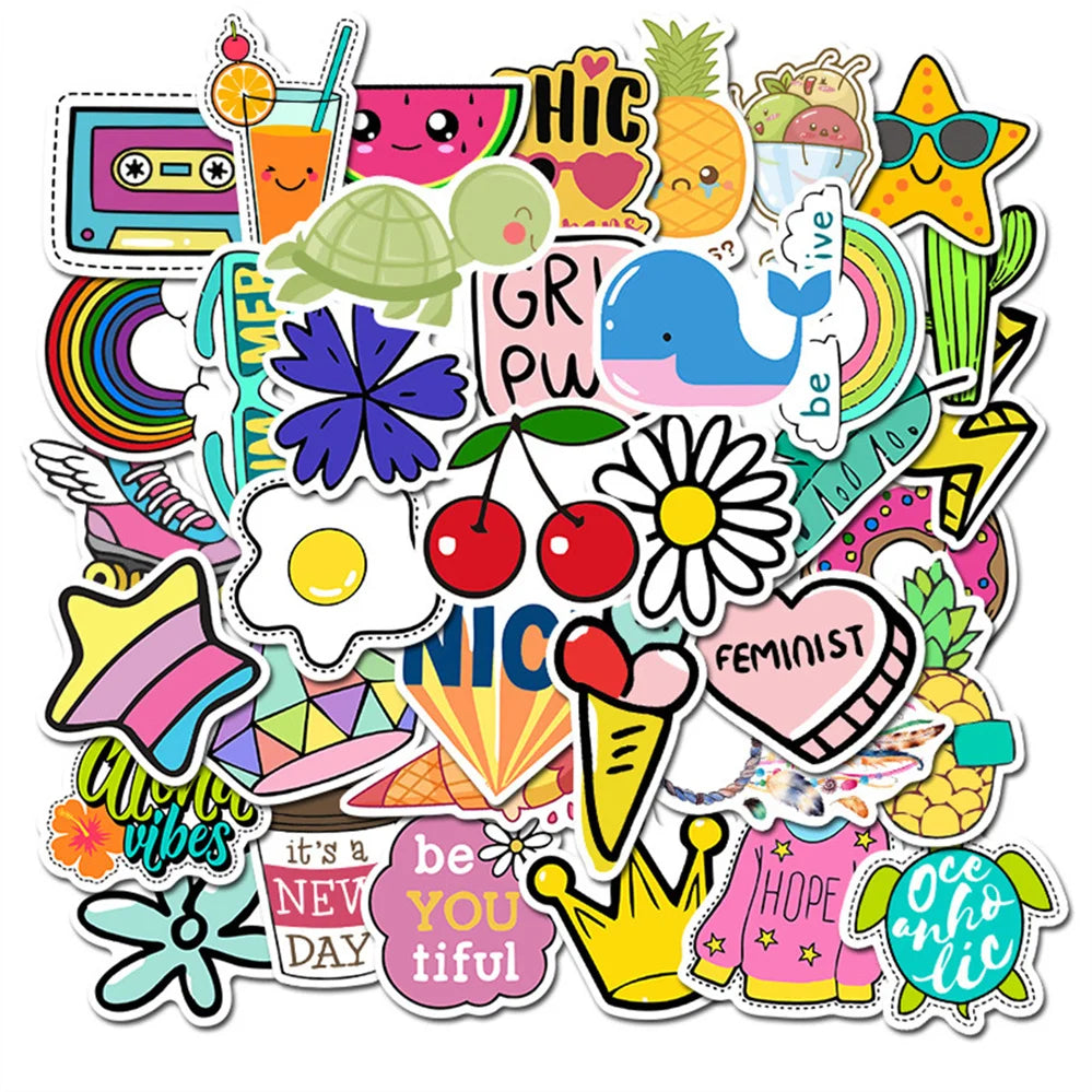 50PCS cartoon cute animal series diary doodle stickers, personalized DIY phone cases, laptop cases, suitcase decoration waterproof stickers toys