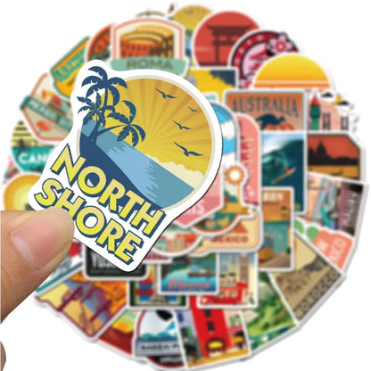 50PCS  travel city landscape sticker mobile phone case skateboard luggage waterproof graffiti sticker toy