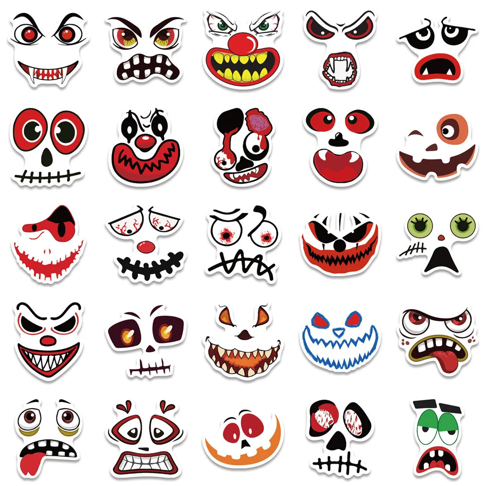 50PCS New Halloween Pumpkin Ghost Face Expression Waterproof Graffiti Sticker Suitcase Notebook Mobile Phone Helmet