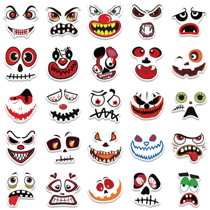 50PCS New Halloween Pumpkin Ghost Face Expression Waterproof Graffiti Sticker Suitcase Notebook Mobile Phone Helmet