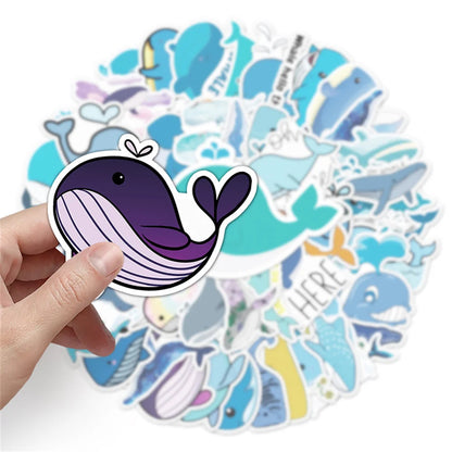 50PCS Cartoon Whale Animal Creative Stickers Graffiti Guitar Skateboard Laptop Children's Toys Cute Stickers