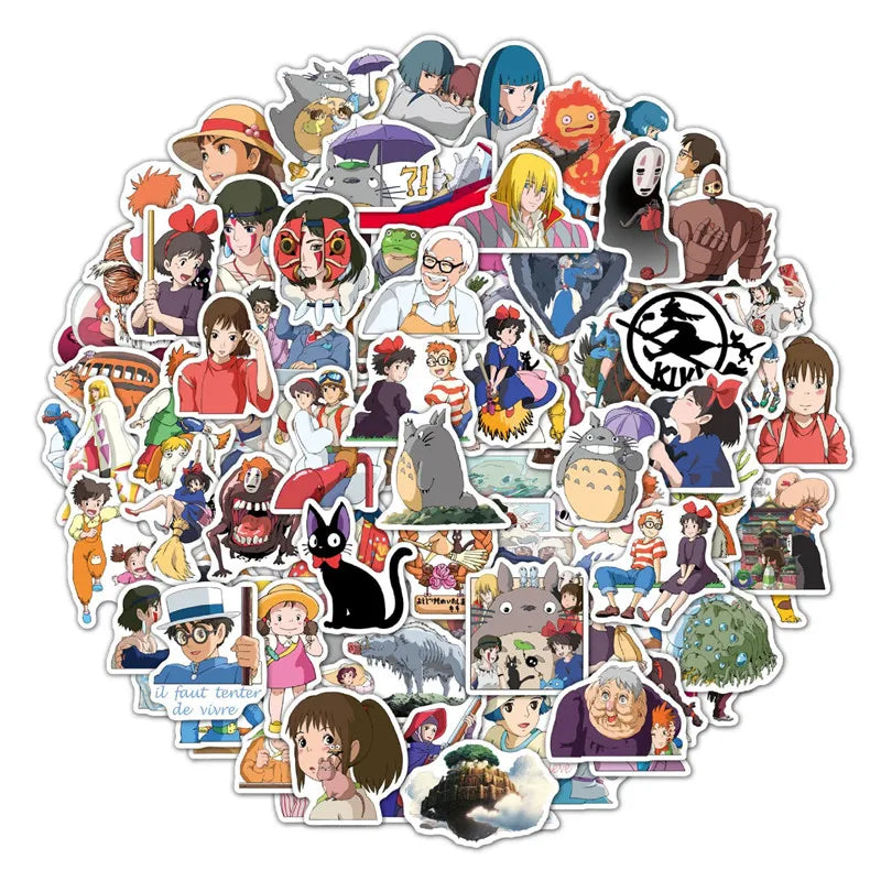 50PCS   Hayao Miyazaki My Neighbor Totoro Little Witch Anime Cartoon Graffiti Waterproof Notebook Skateboard Stickers