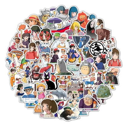 50PCS   Hayao Miyazaki My Neighbor Totoro Little Witch Anime Cartoon Graffiti Waterproof Notebook Skateboard Stickers