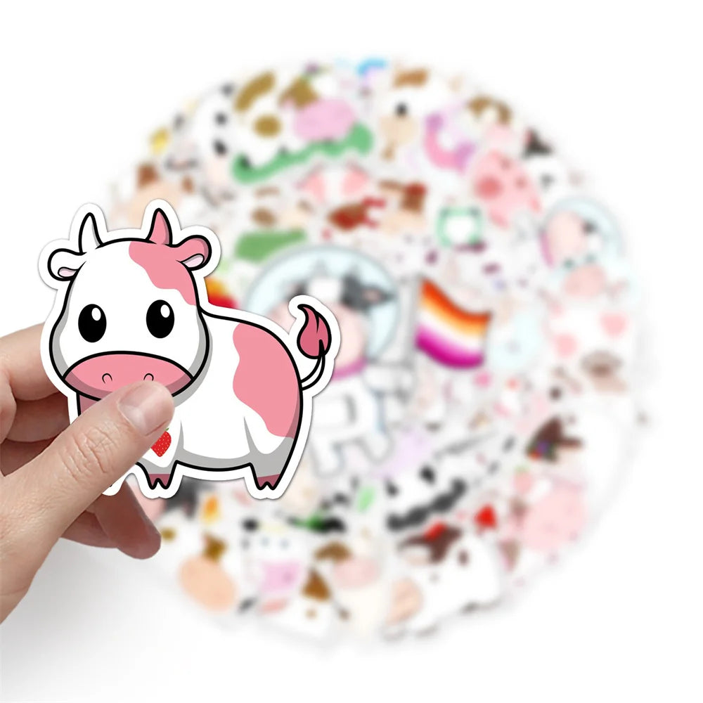 50PCS Cartoon Ins Wind Cute Cow Decoration Sticker Scooter Trunk Motorcycle Locomotive Car Sticker