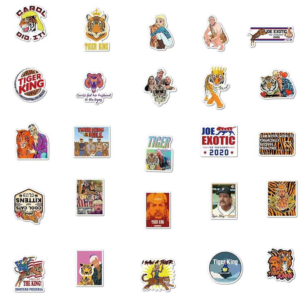 50PCS American Documentary Tiger Feeding Personalized Creative Decoration Graffiti Waterproof Sticker Skateboard