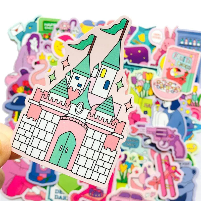 50PCS Korean Literature And Art Color Waterproof Stationery Diary Luggage Stickers Helmet Stickers