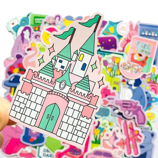 50PCS Korean Literature And Art Color Waterproof Stationery Diary Luggage Stickers Helmet Stickers