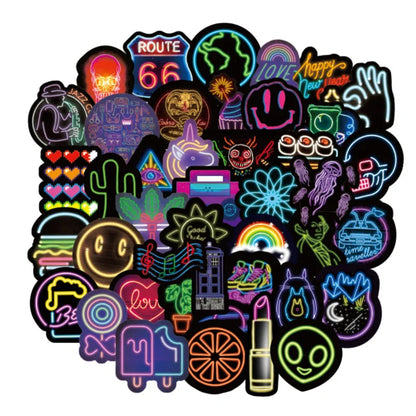 50PCS Neon Graffiti Stickers Cartoon Creative Motorcycle Computer Skateboard Luggage Decoration Toys