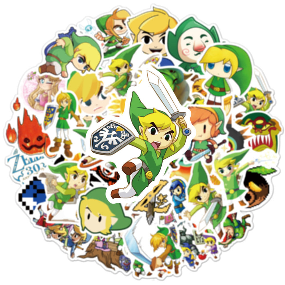 50PCS Hyrule Adventure Stickers, Cartoon Doodles of Puzzles, Swords & Shields for Explorers and Fantasy Fans