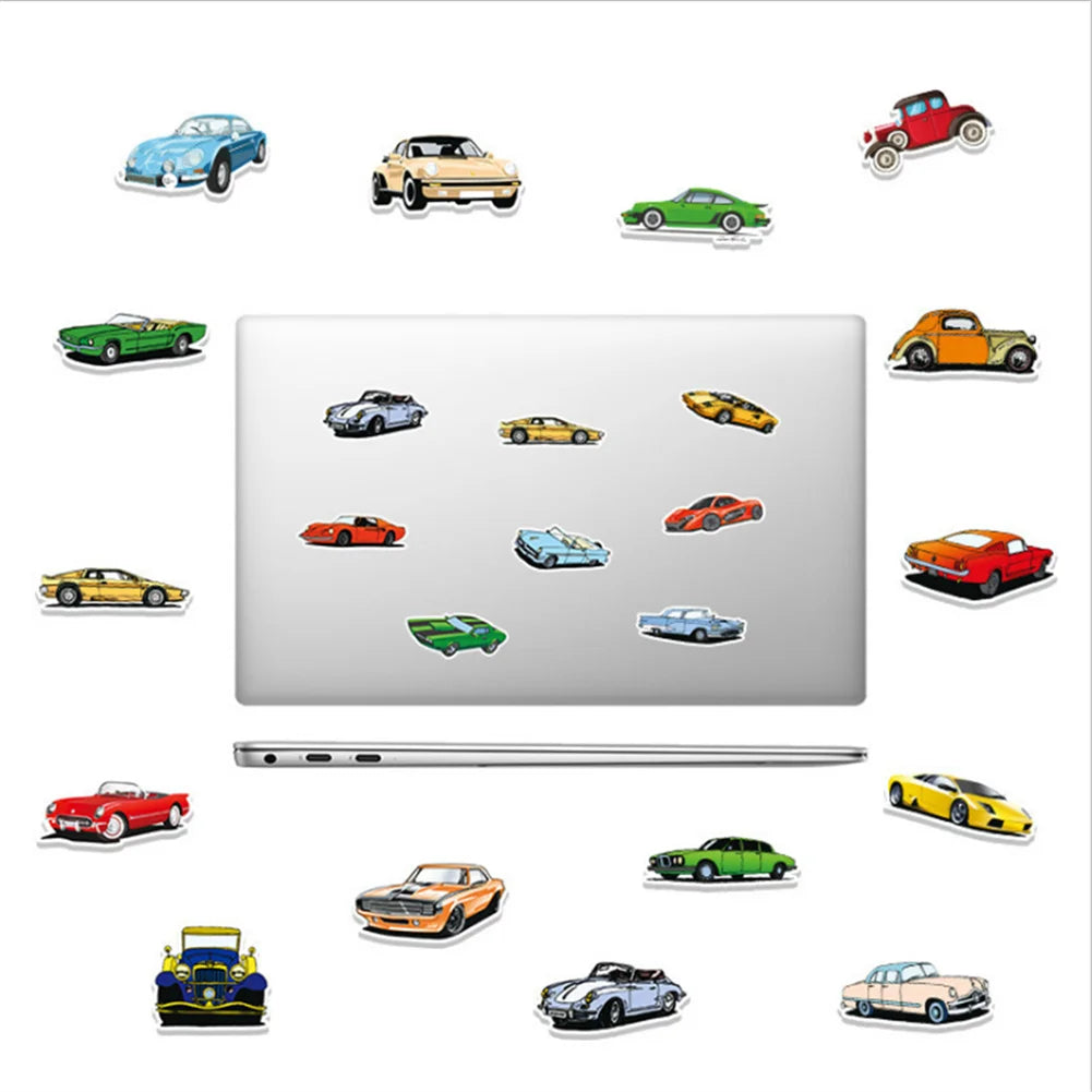 50 pieces of cartoon racing car graffiti stickers, suitable for mobile phones, notebooks, DIY laptops, refrigerators, car decorations and waterproof stickers
