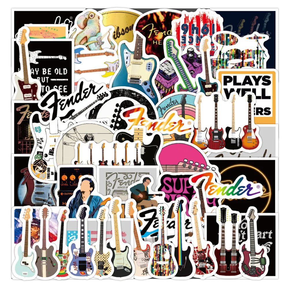 50PCS Cartoon Love Guitar series manual Decorative style graffiti stickers, personalized, fashionable and creative DIY exquisite decorative decal cups, helmets, skateboard popular sticker toys