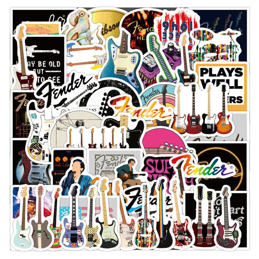 50PCS Cartoon Love Guitar series manual Decorative style graffiti stickers, personalized, fashionable and creative DIY exquisite decorative decal cups, helmets, skateboard popular sticker toys