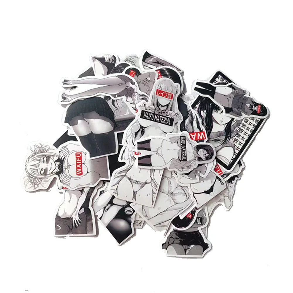 50PCS Matte Black and White Sexy Beauty Luggage Laptop Mobile Phone Graffiti Stickers Waterproof Stickers
