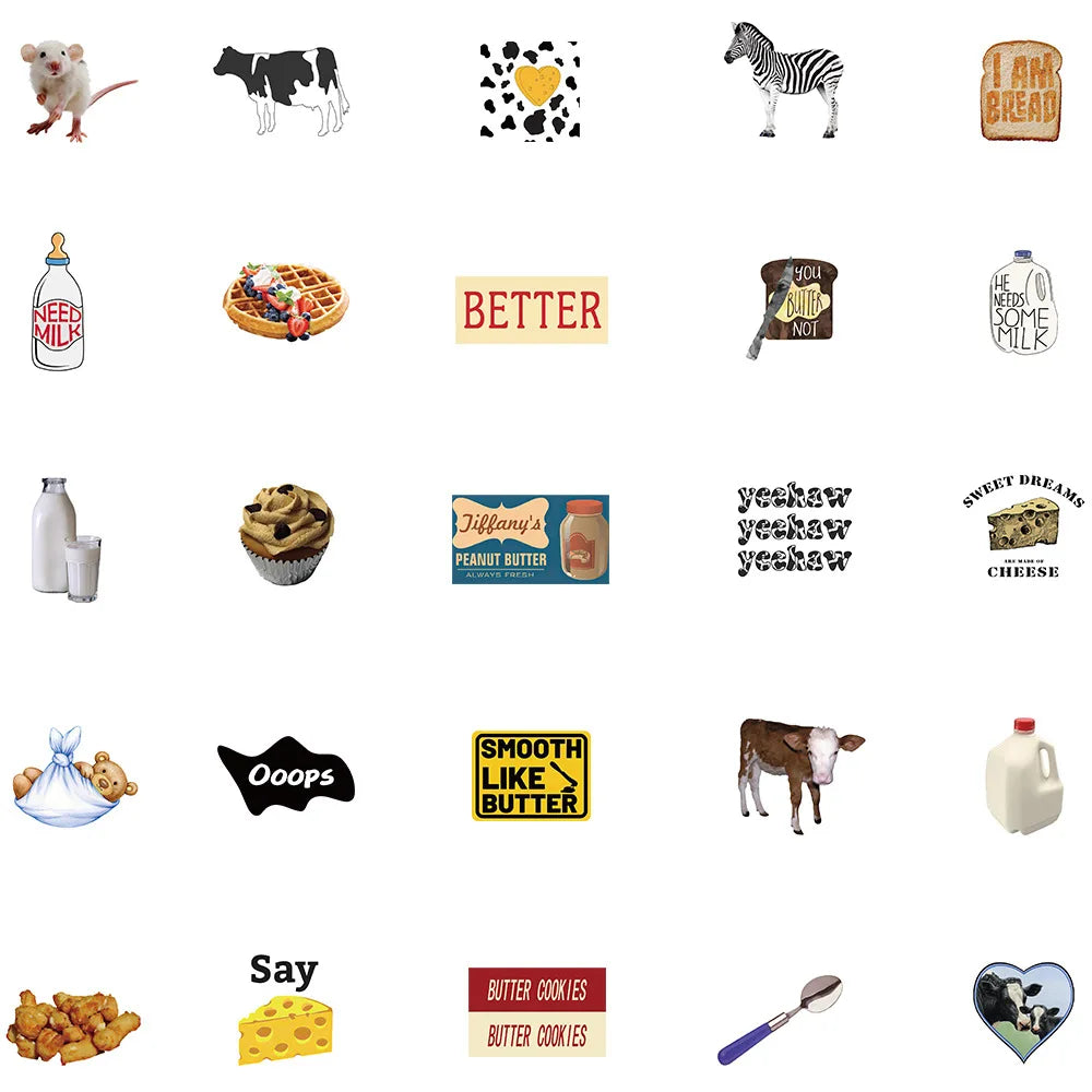 50PCS Cartoon Cow Butter Graffiti Cute Creative Sticker Sticker Scrapbook Suitcase Phone Sticker