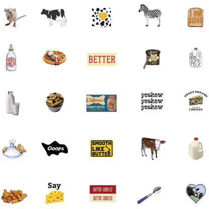 50PCS Cartoon Cow Butter Graffiti Cute Creative Sticker Sticker Scrapbook Suitcase Phone Sticker