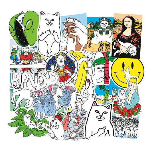 50PCS Cartoon Spoof Middle Finger Cat Graffiti Sticker Notebook Guitar Bike Skateboard Gift Toy Sticker