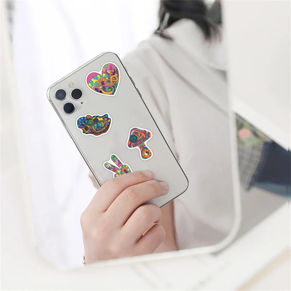 50PCS cartoon psychedelic hippie series graffiti stickers, personalized DIY phone cases, laptops, suitcases, skateboards, waterproof decorative stickers, toys
